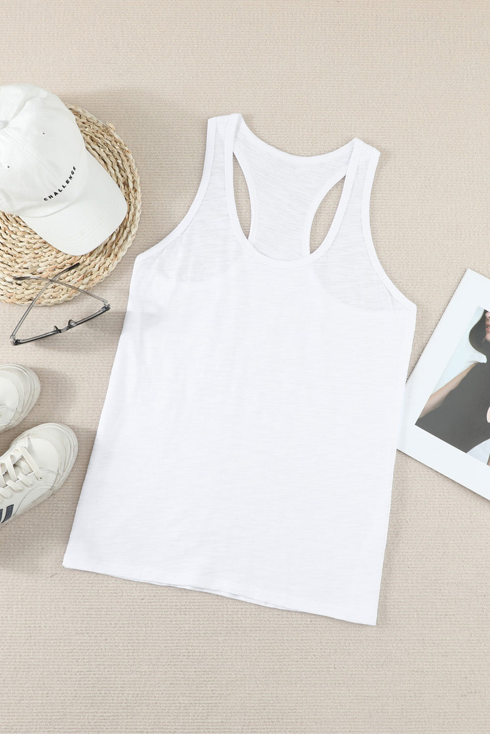 Witte basic effen tanktop met ronde hals