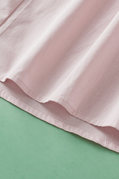 Roze colorblock blouse met ruches aan de mouwen en V-hals