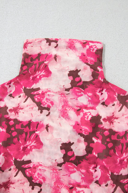 Rozen bloemen mesh founce mouw mock nek blouse