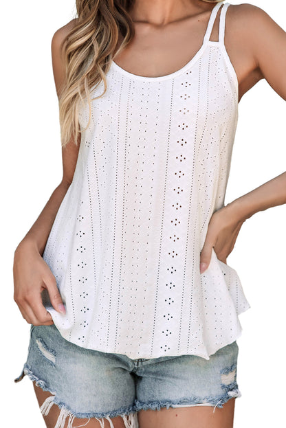 Witte tanktop met ronde hals en oogjes met bandjes