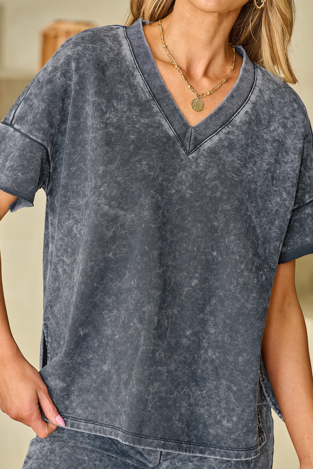 Zwart mineraal gewassen oversized t -shirt en shorts set