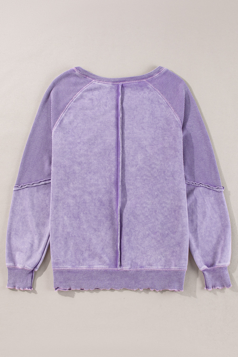 Zeil blauw massief wafel gebreide patchwork raglan mouw sweatshirt