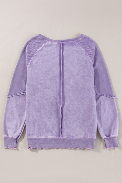 Zeil blauw massief wafel gebreide patchwork raglan mouw sweatshirt