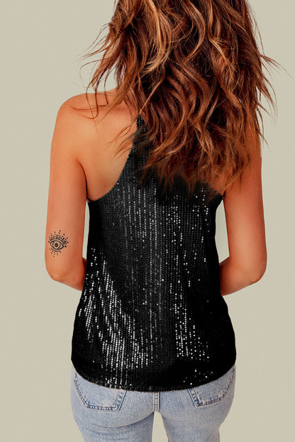 Zwarte racerback tanktop met pailletten