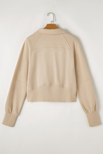 Smoke Green Fleece Lined Zip Up Stand Collar Thumbhole Sleeve Sweatshirt