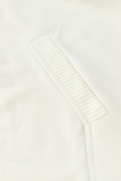 Beige Contrast Knit Patchwork Functionele Jas met Capuchon