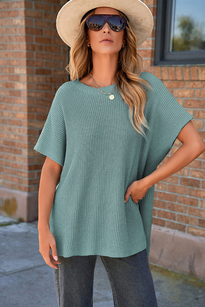 Nevelblauwe zijkant met korte mouwen oversized trui