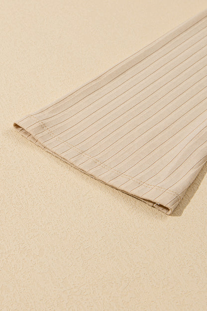 Beige geribbelde kraag met knopen met lange mouwen slanke bovenste top