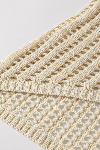 Beige Pointelle Detail Solid Color Knit Sweater Vest