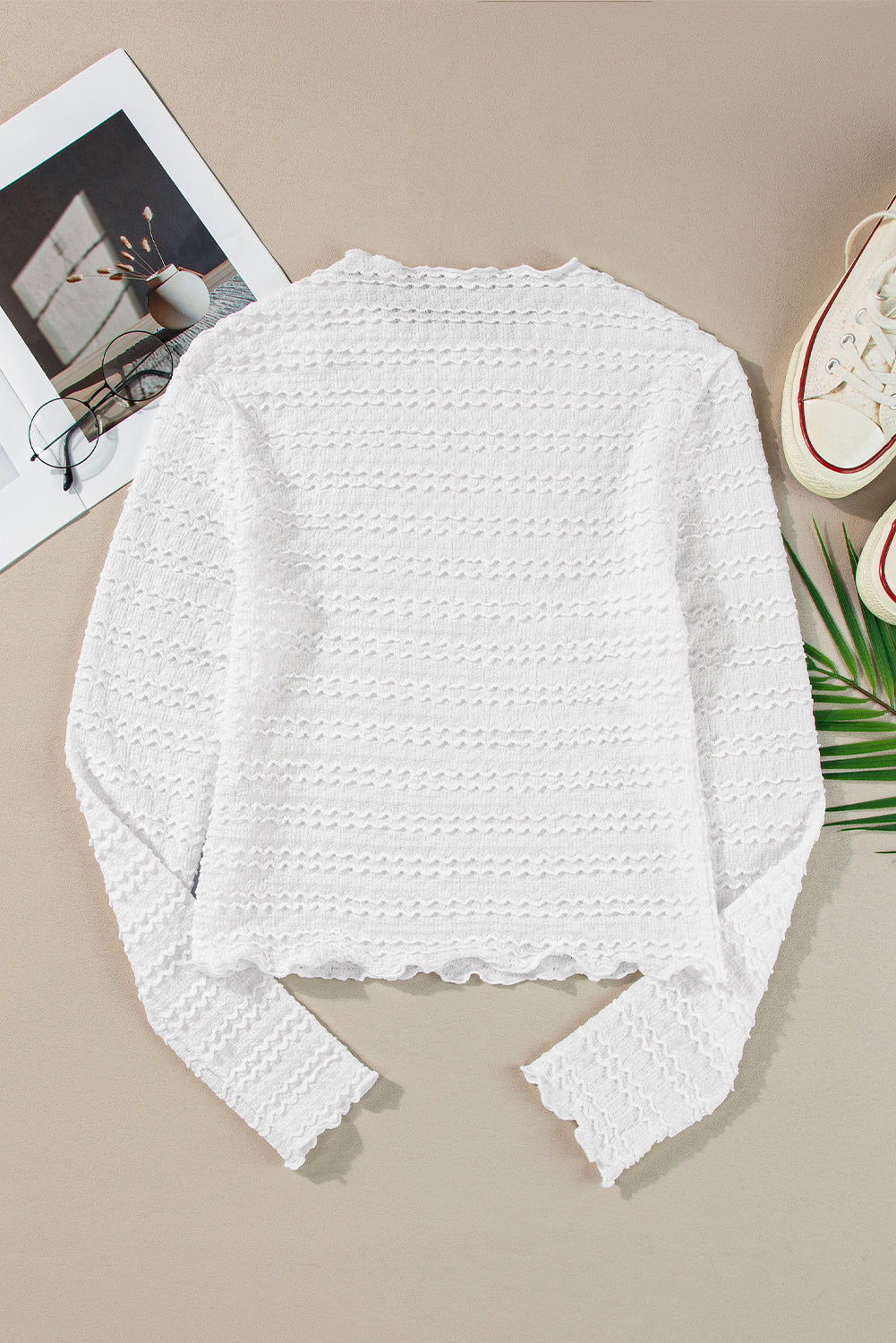 Witte gebreide jacquard slim-fit top