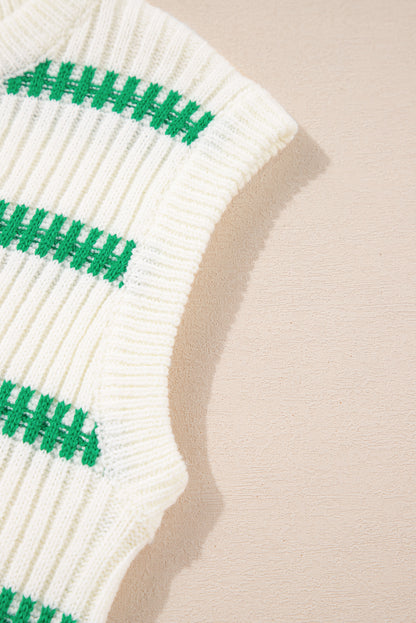 Heldergroen gestreepte ronde nek casual trui vest