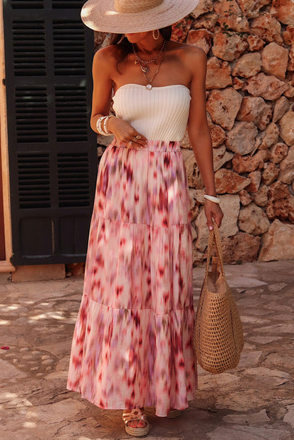 Roze abstracte aquarel tie kleurstof gelaagde maxi rok