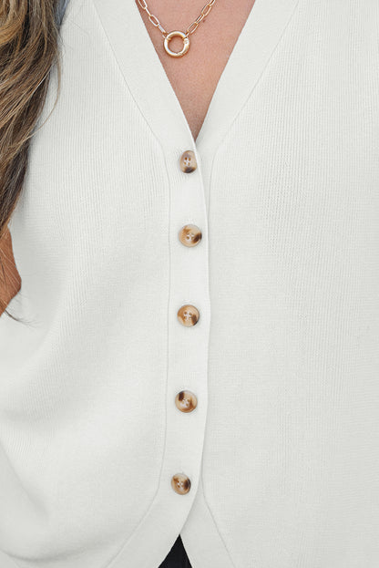 White V Neck Buttoned Sweater Vest