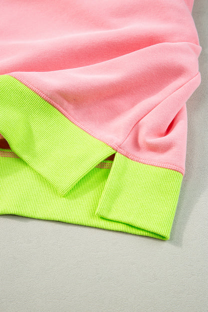 Roze sweatshirt met colorblock-bubbelmouwen