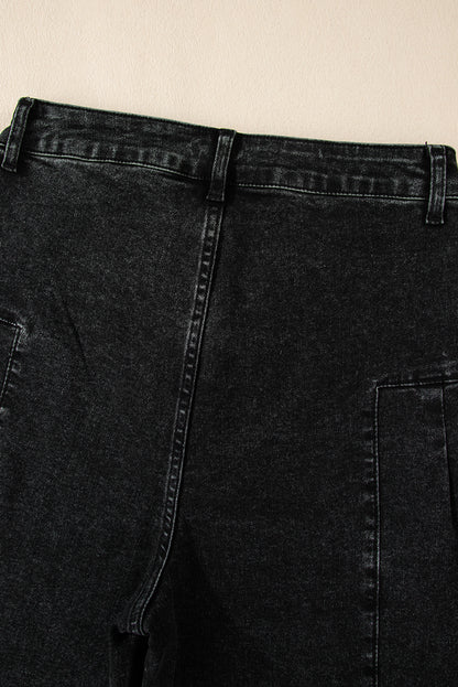 Donkergrijs geplooide brede been minerale washenim broek
