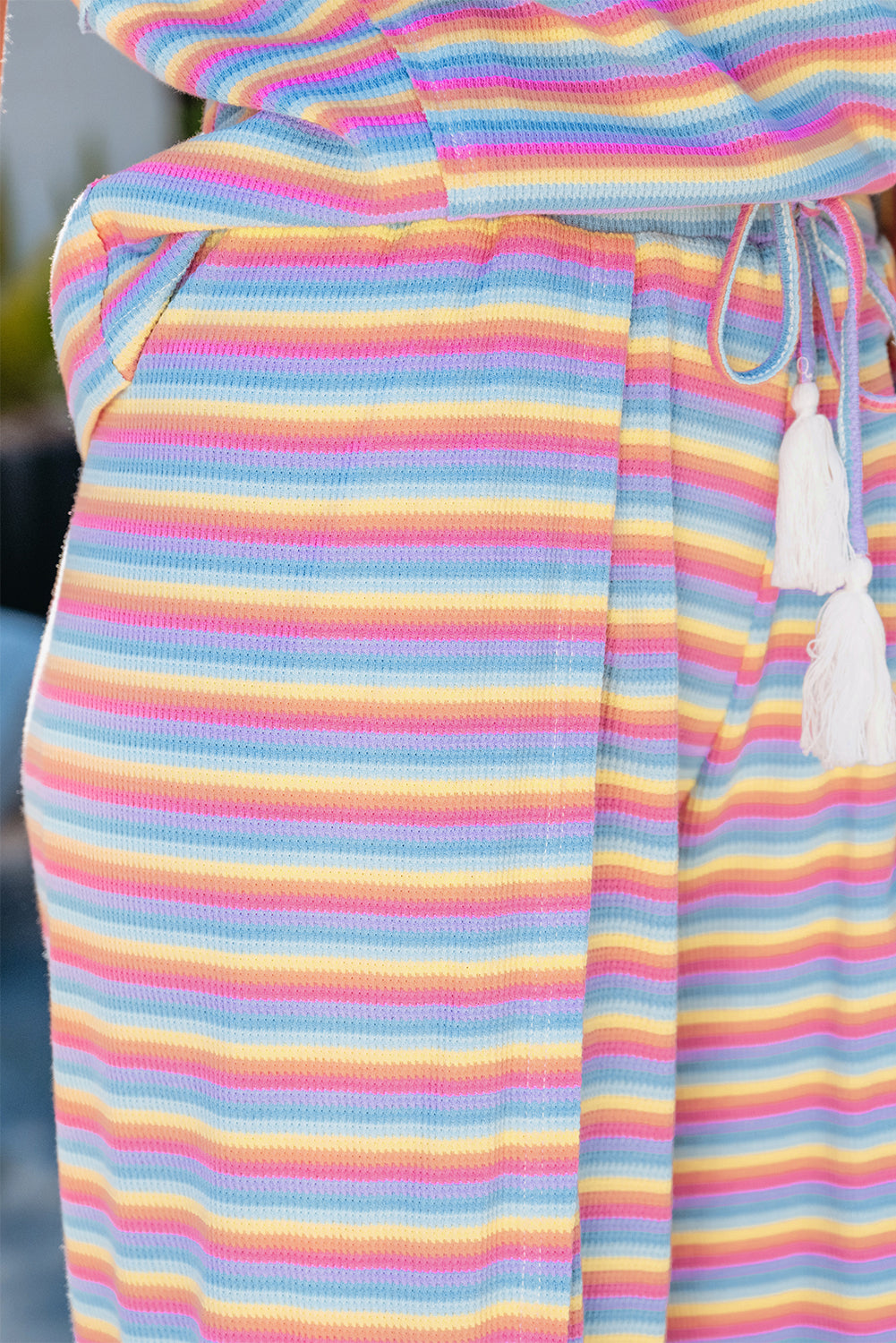 Roze gestreepte regenboog T-shirt met kwastjes en wijde pijpen broekenset