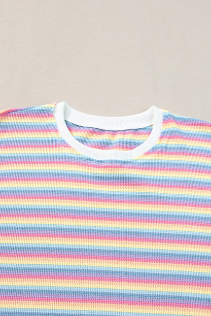 Roze gestreepte regenboog T-shirt met kwastjes en wijde pijpen broekenset