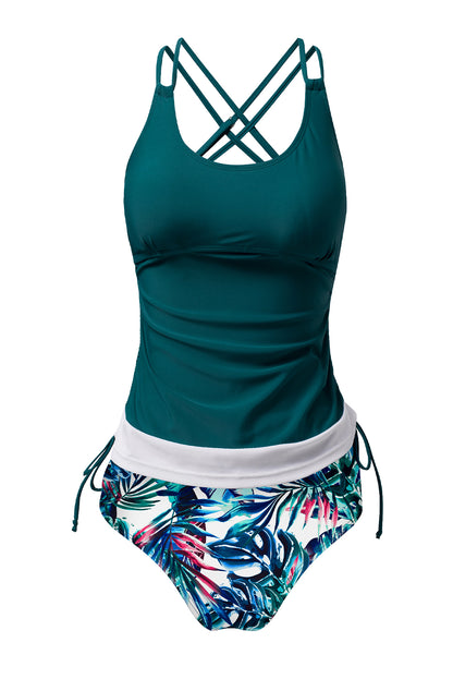 Sea Green Drawring Tummy Control Mix-and-match 2pcs tankini zwempak