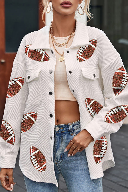 Beige kauwgom textuur lovertjes Rugby Football Shacket