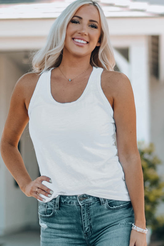 Witte basic effen tanktop met ronde hals