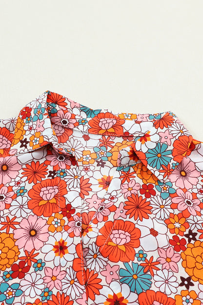 Veelkleurige Boho gebloemde jurk met lange mouwen en ruches