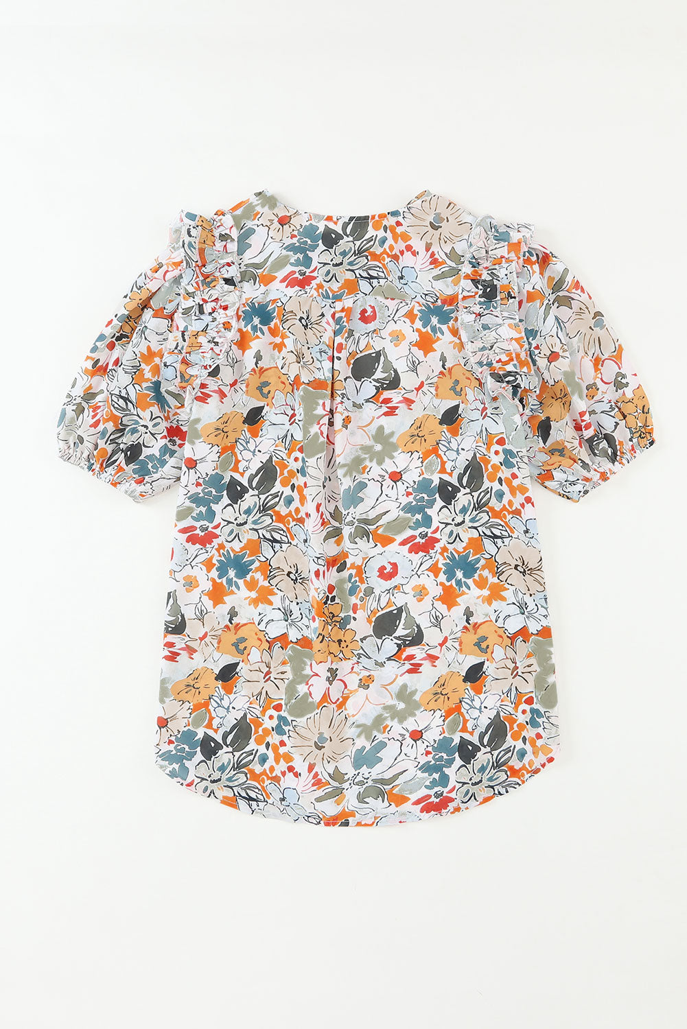 Veelkleurige blouse met split en V-hals, pofmouwen en bloemenprint