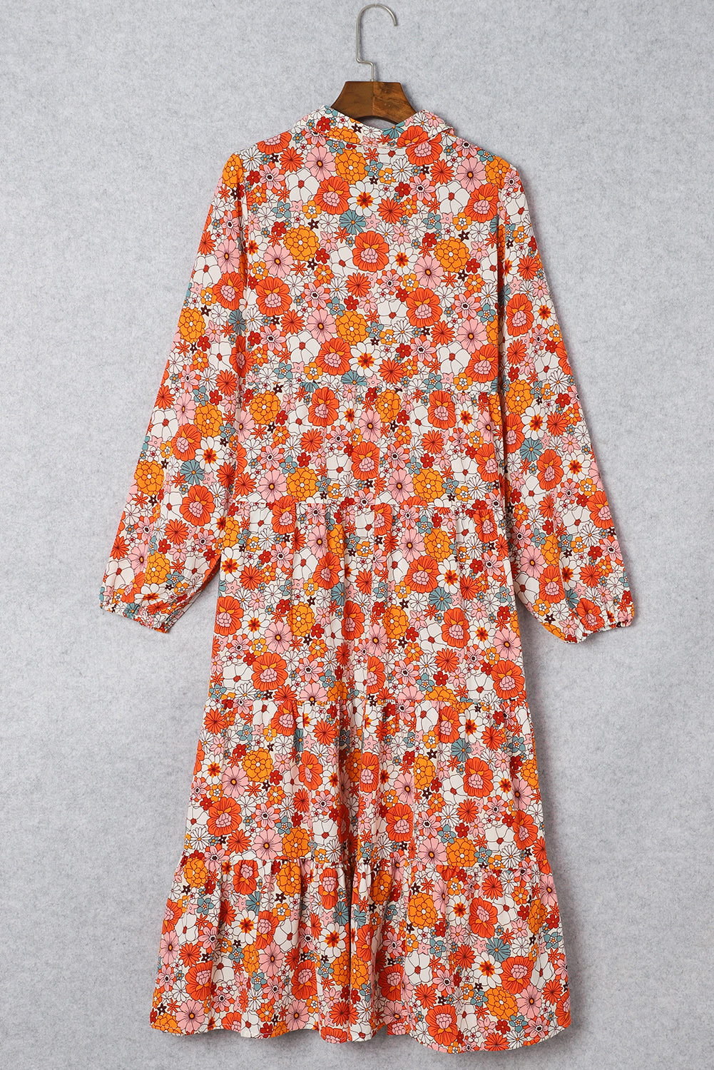 Veelkleurige Boho gebloemde jurk met lange mouwen en ruches