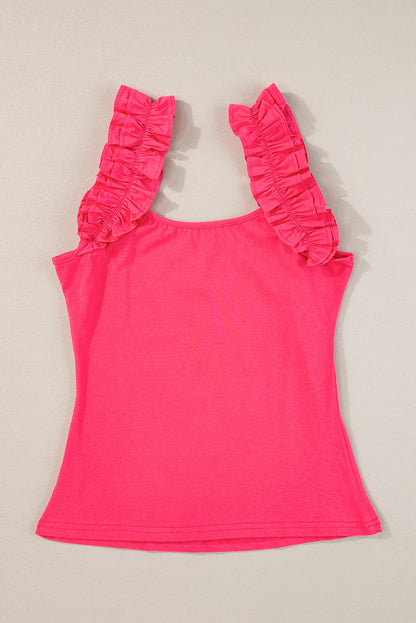 Aardbeienroze gegolfde brede bandjes slanke tanktop