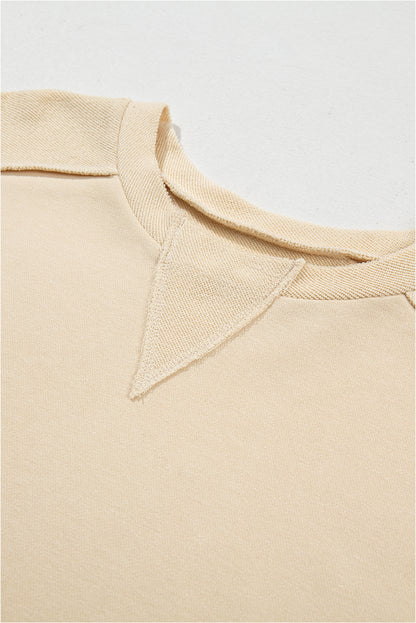 Beige Splicing Ronde Hals Pullover Sweatshirt