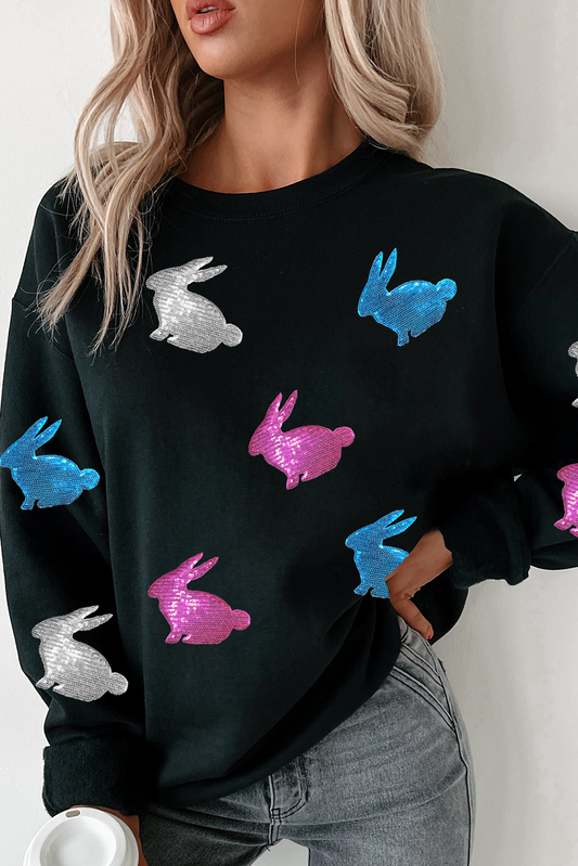 Zwart Pasen Bunny Pargelin Patched Drop Schouder Sweatshirt