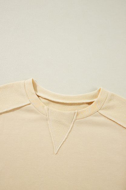 Beige Splicing Ronde Hals Pullover Sweatshirt