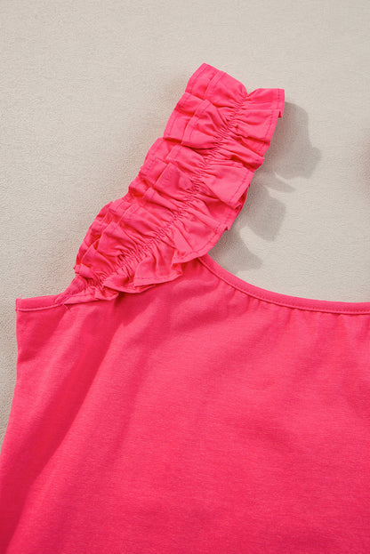 Aardbeienroze gegolfde brede bandjes slanke tanktop