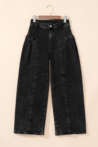 Donkergrijs geplooide brede been minerale washenim broek