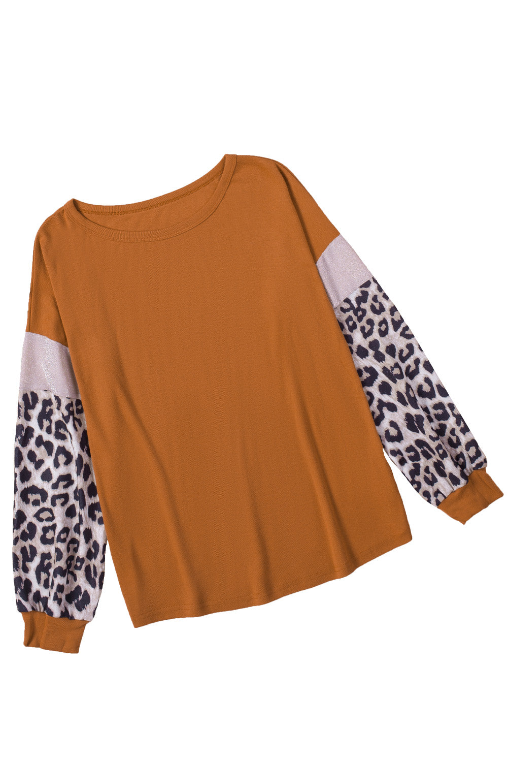 Bruine top met lange mouwen en patchwork met luipaardpailletten