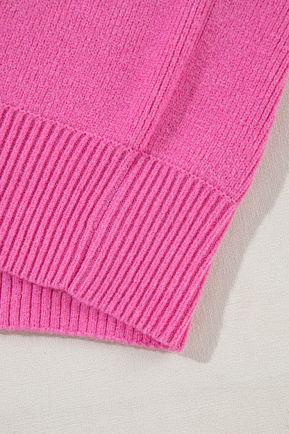 Roze geribbelde gebreide trui met contrasterende mouwen