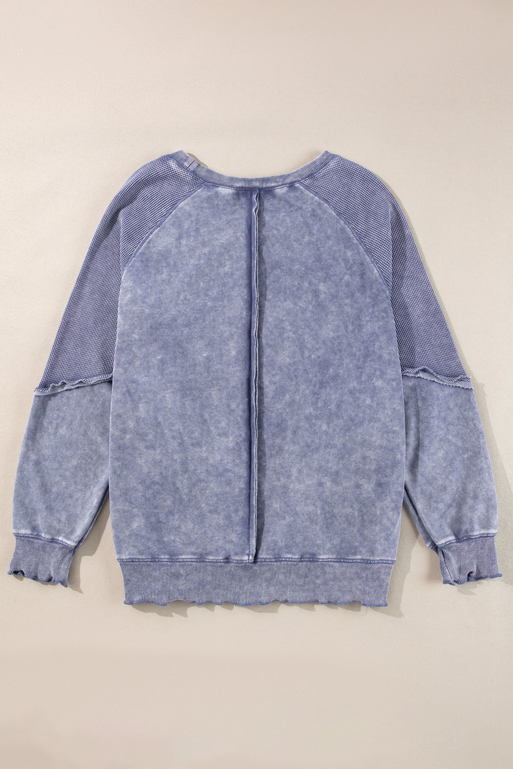 Zeil blauw massief wafel gebreide patchwork raglan mouw sweatshirt