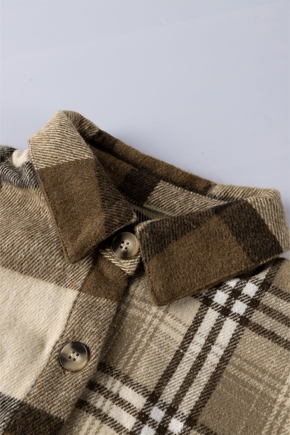 Perkament contrasterende geruite patchwork klepzak-shacket
