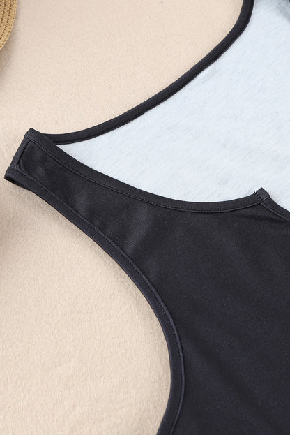 Zwarte tanktop met luipaardmotief en splithals