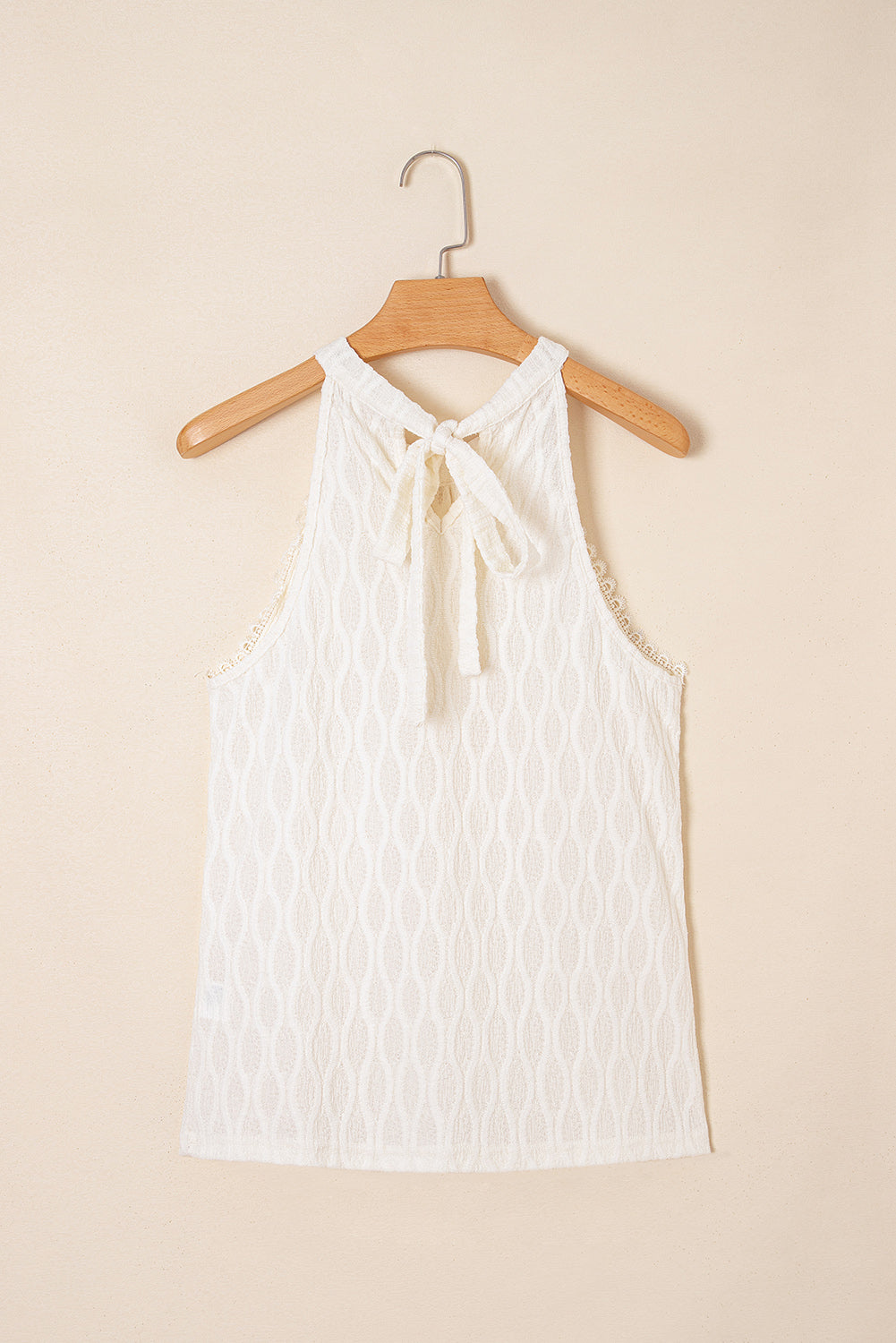 Beige Frenchy kanten rand getextureerde halter tanktop