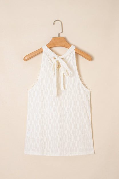Beige Frenchy kanten rand getextureerde halter tanktop