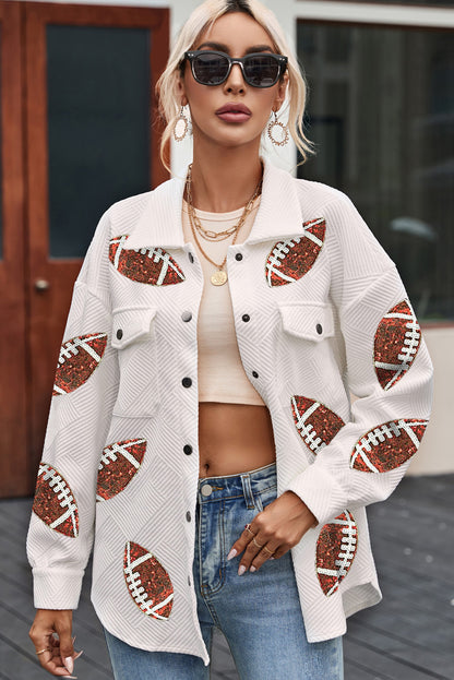 Beige kauwgom textuur lovertjes Rugby Football Shacket