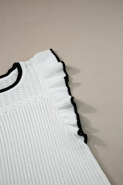 Witte gehaakte tanktop met oogje en volant