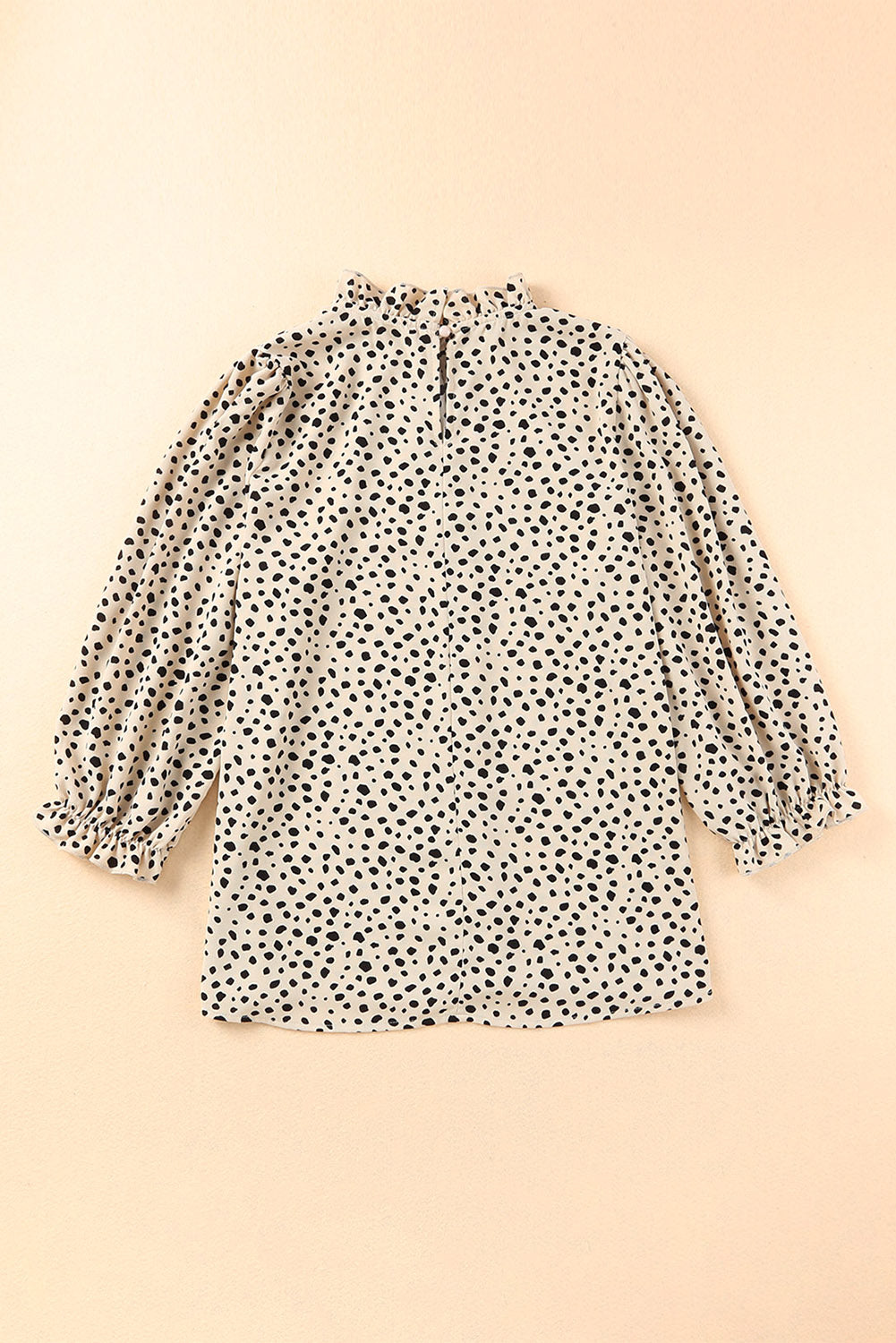 Kaki Cheetah-blouse met 3/4 mouwen en ruches aan de hals