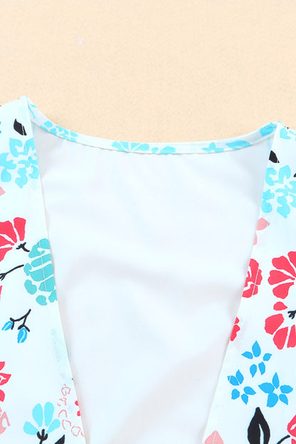 Veelkleurige kimono met lange mouwen en kwastjes
