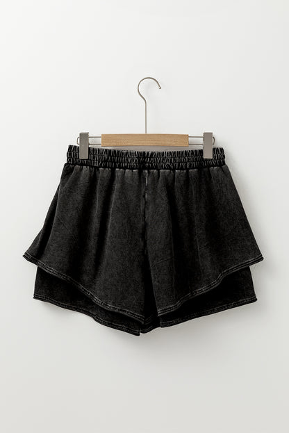 Black Mineral Wash Frans Terry High Taille Casual Shorts