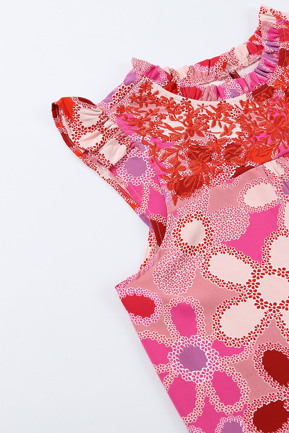 Tanktop met geborduurde details en bloemenprint met ruches
