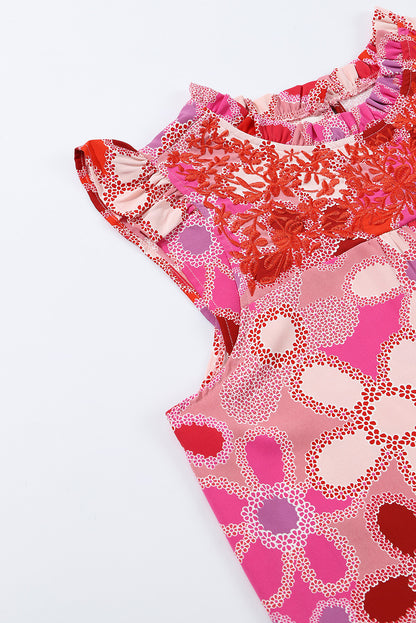 Tanktop met geborduurde details en bloemenprint met ruches