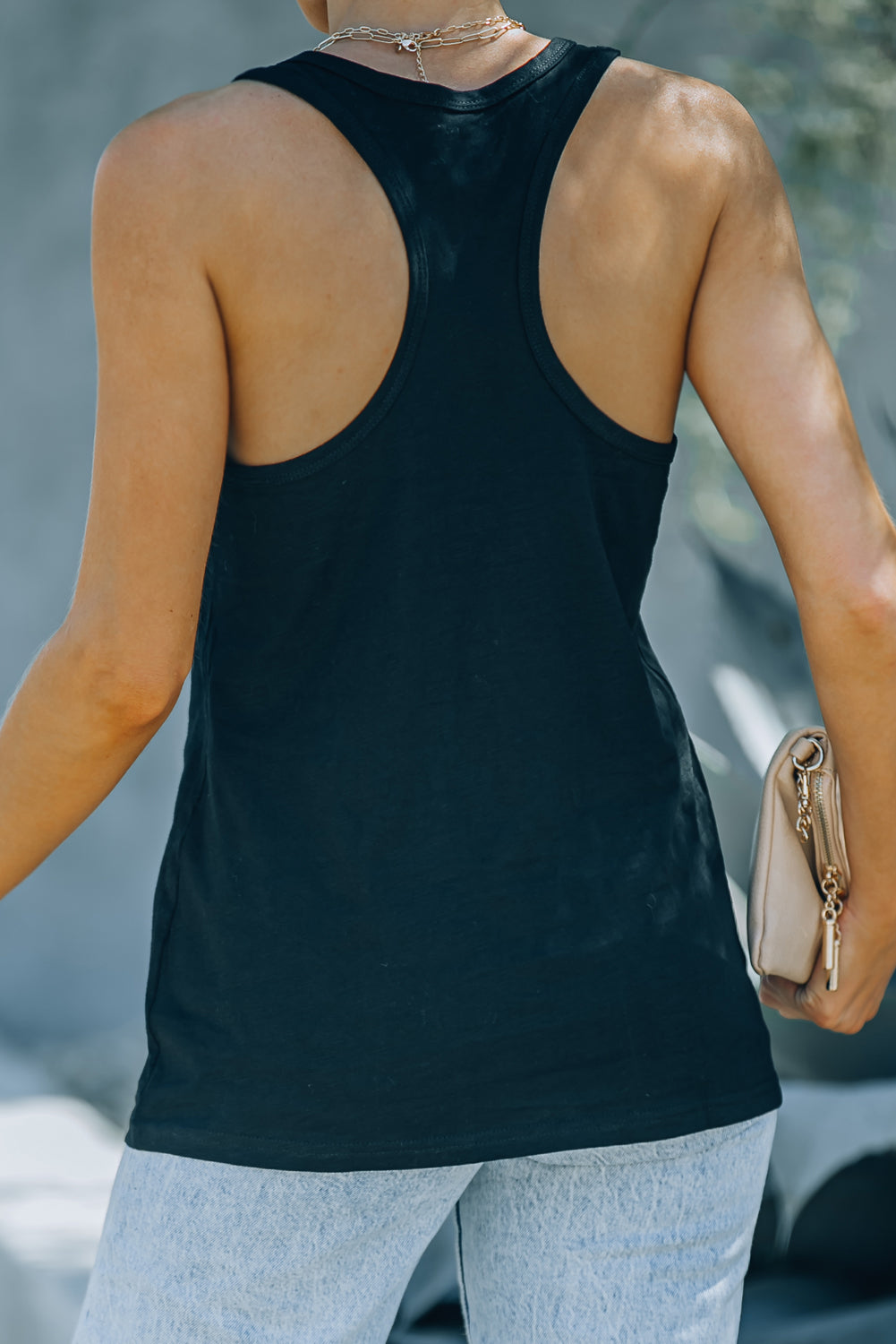 Zwarte basic effen tanktop met ronde hals