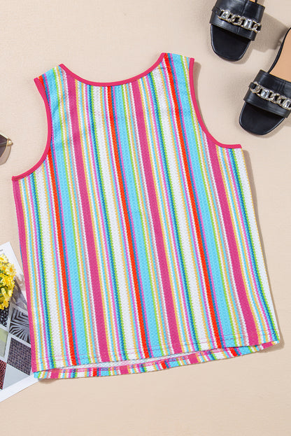 Tanktop met roze streep regenboog oogje gebreide knoopdecor
