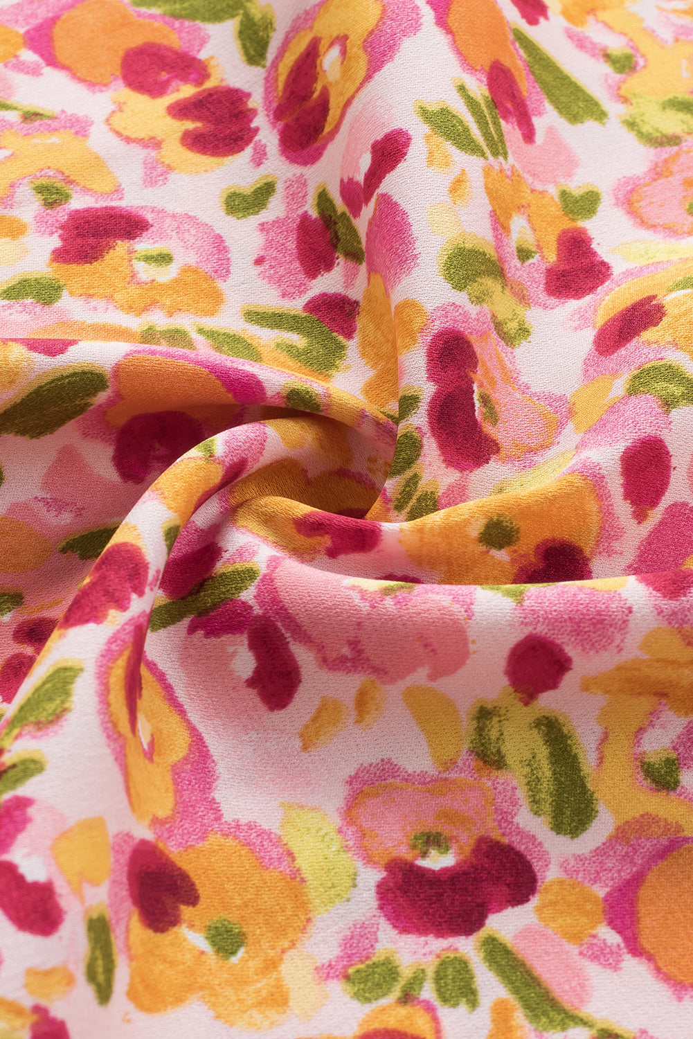 Oranje Boho bloemen ruches korte mouw franje mock hals blouse